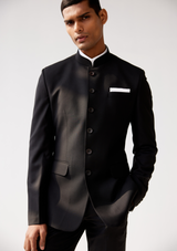 Asphalt Black Bandhgala Twill Blazer