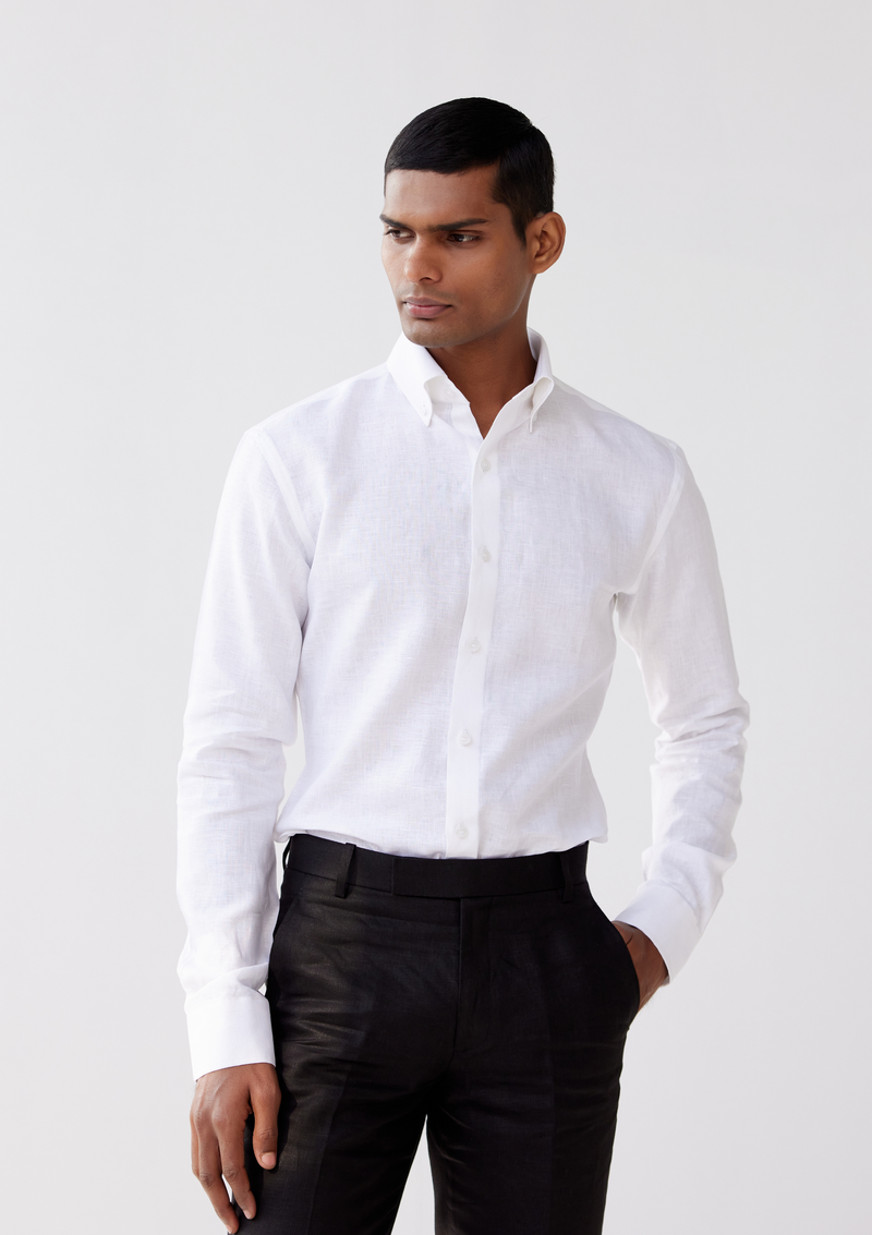 Vanilla White Button-down Linen Shirt