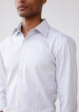 Grey and White Gingham Checked Herringbone Shirt