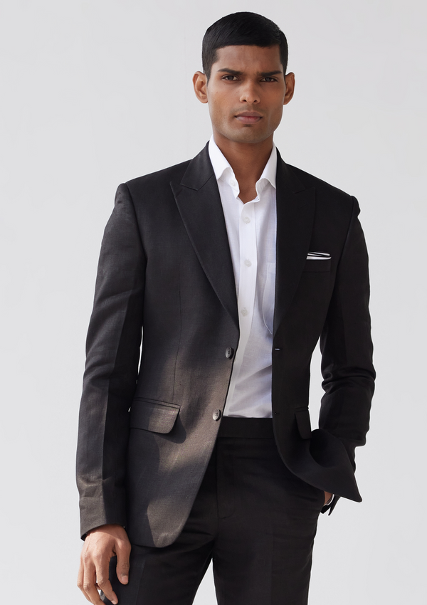 Coal Black Linen Twill Blazer