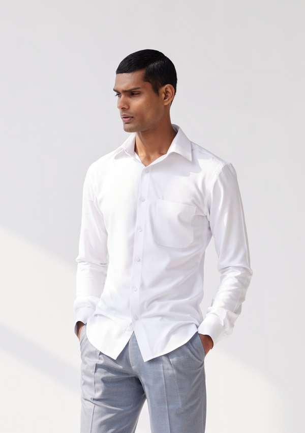 Ivory White Herringbone Bamboo Shirt