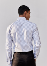 Dusty White and Fog Grey Checkerboard Twill Shirt