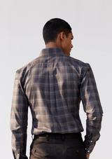 Lamp Black and Pewter Grey Gingham Checked Twill Shirt