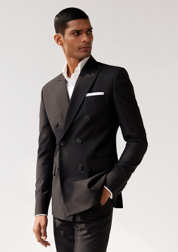 Asphalt Black Double Breasted Twill Blazer