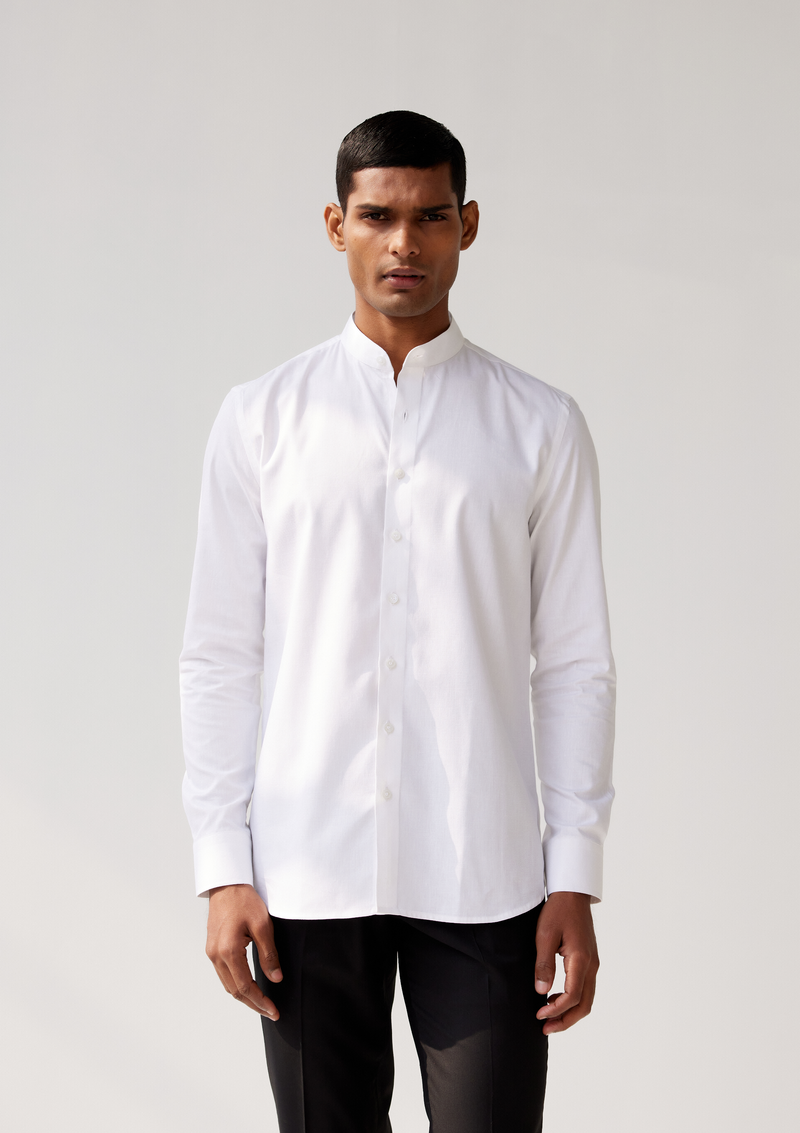 Timeless Classic White Band Collar Twill Shirt