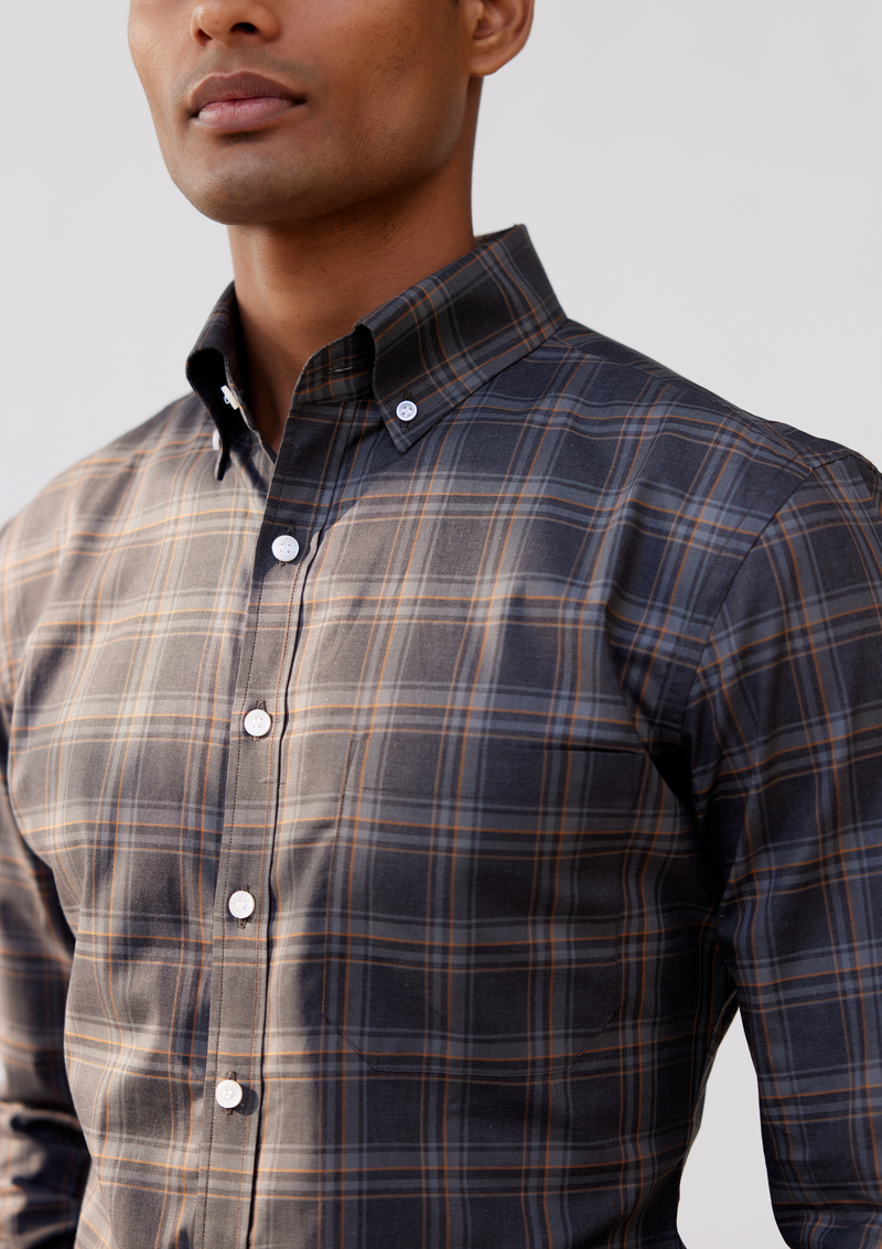 Lamp Black and Pewter Grey Gingham Checked Twill Shirt