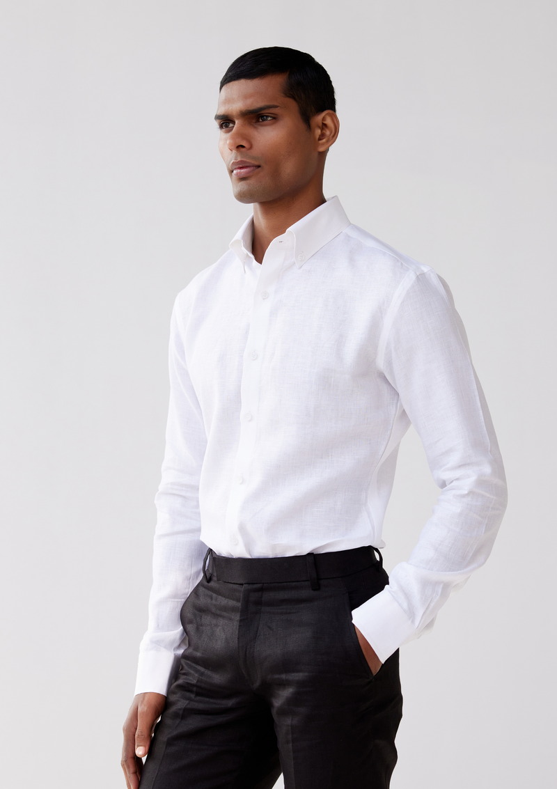 Vanilla White Button-down Linen Shirt