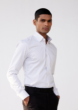 Pewter Grey and White Striped Twill Shirt