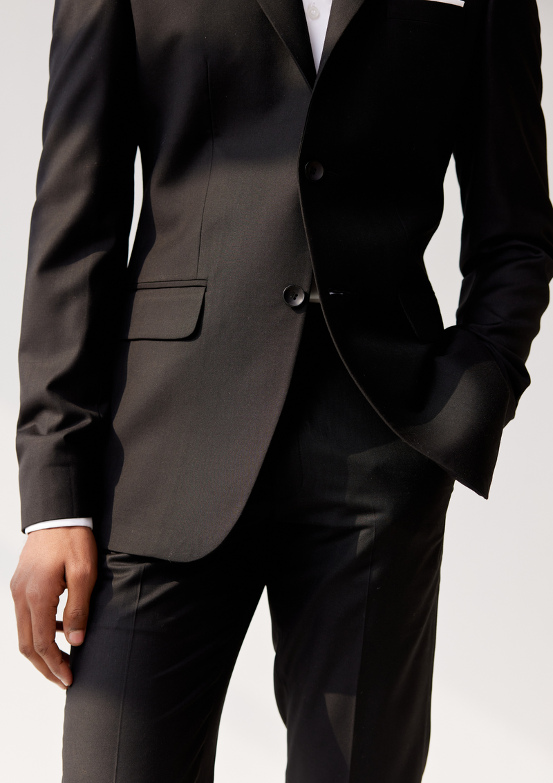 Asphalt Black Single Breasted Twill Blazer