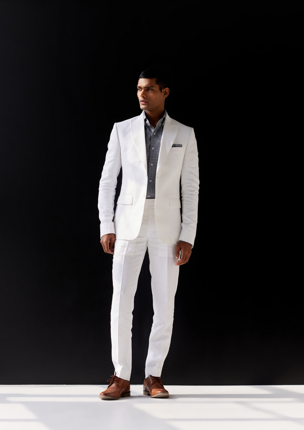 Pristine White Linen Twill Blazer