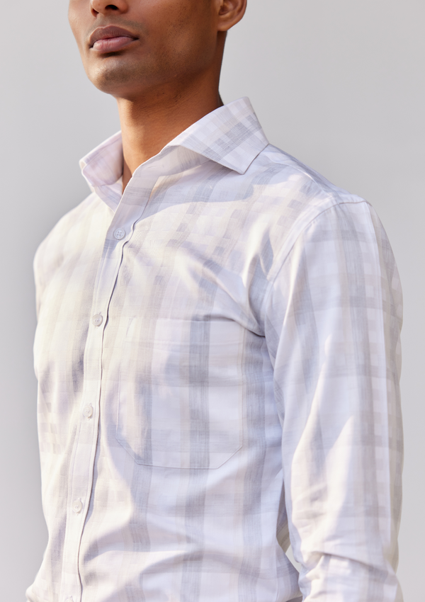 Tan Grey and White Dupplin Checked Herringbone Shirt