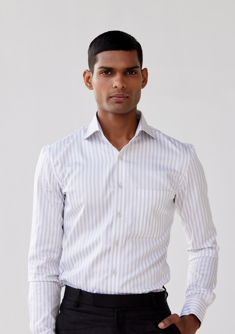 Albaster White and Grey Striped Shirt