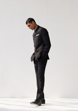 Asphalt Black Bandhgala Twill Blazer