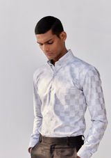 Dusty White and Fog Grey Checkerboard Twill Shirt