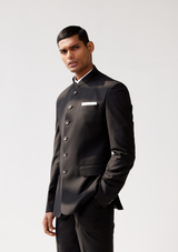 Asphalt Black Bandhgala Twill Blazer