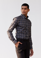 Lamp Black and Pewter Grey Gingham Checked Twill Shirt