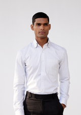 Pewter Grey and White Striped Twill Shirt