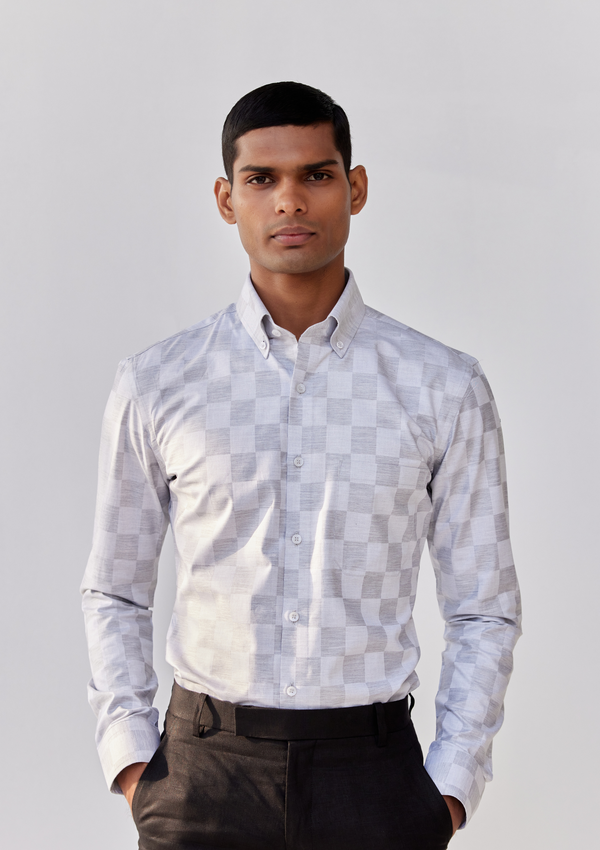 Dusty White and Fog Grey Checkerboard Twill Shirt