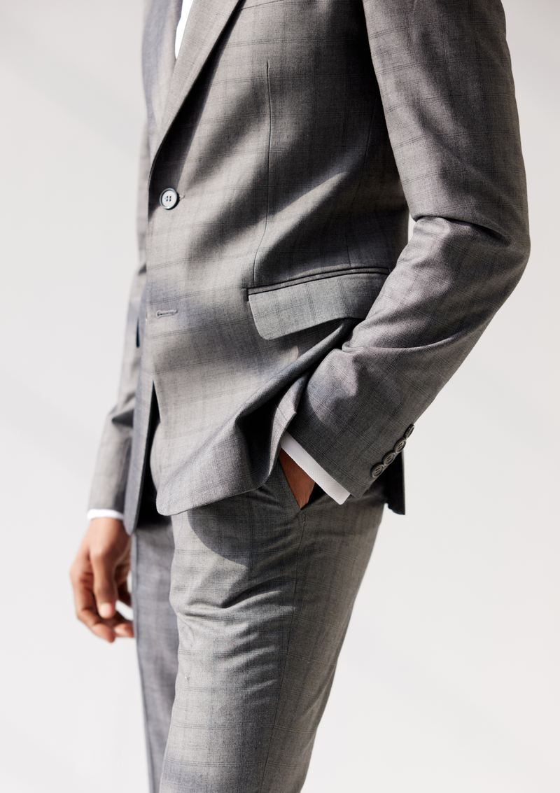 Dusty Grey Twill Plaid Checked Blazer