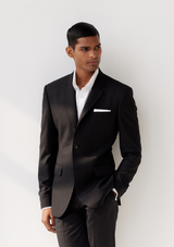 Asphalt Black Single Breasted Twill Blazer