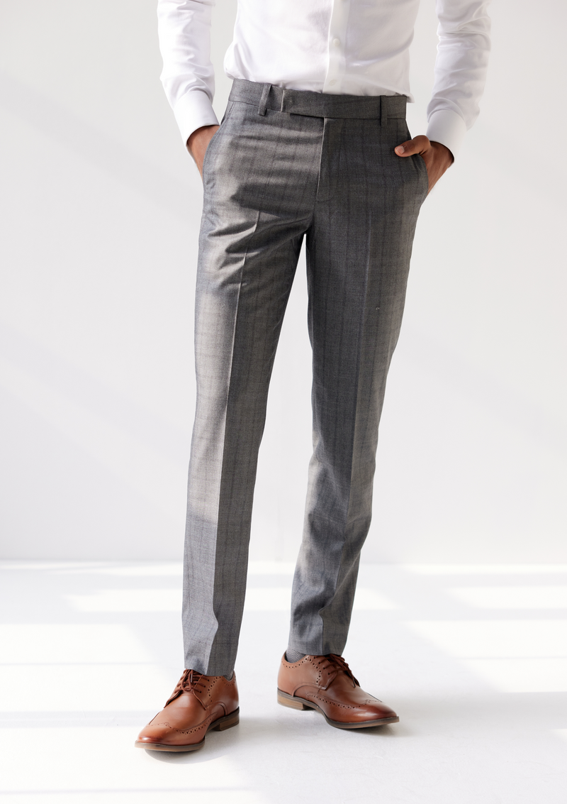 Dusty Grey Twill Plaid Checked Trousers