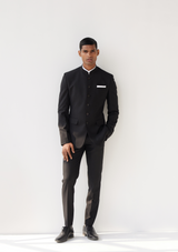 Asphalt Black Bandhgala Twill Blazer