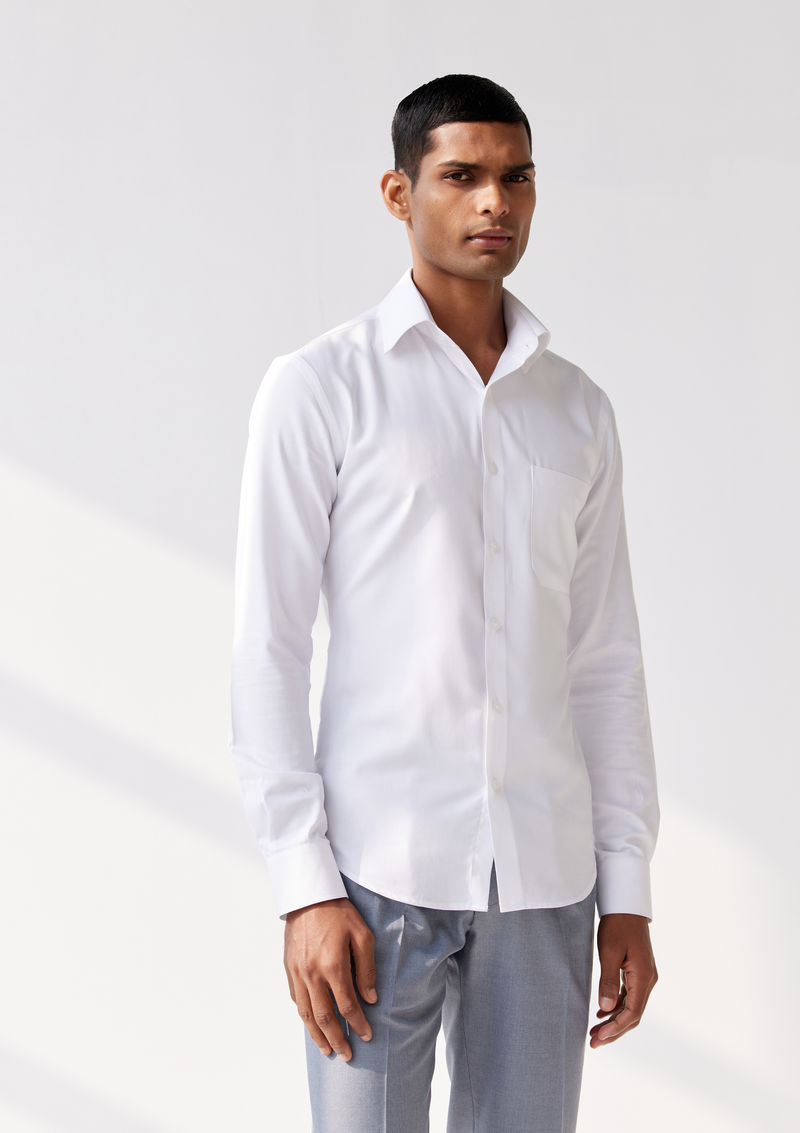 Ivory White Herringbone Bamboo Shirt