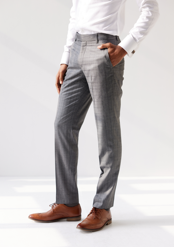 Dusty Grey Twill Plaid Checked Trousers