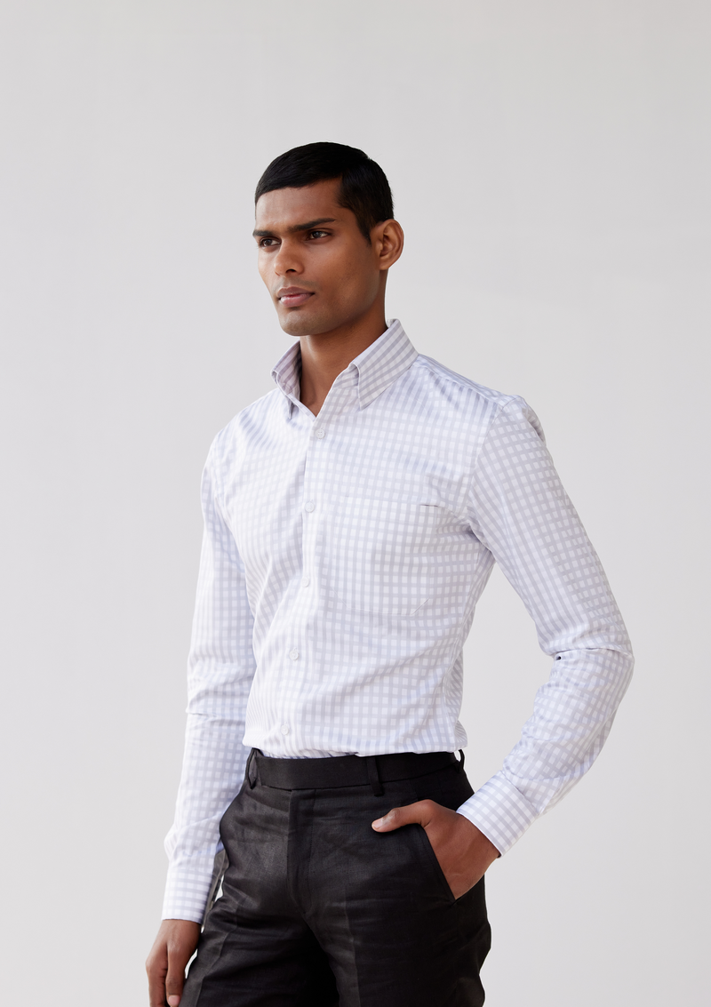 Moonlight Grey and White Gingham Checked Shirt