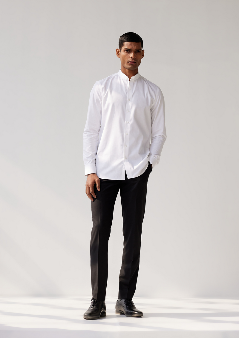 Timeless Classic White Band Collar Twill Shirt