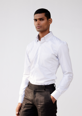 Pewter Grey and White Striped Twill Shirt