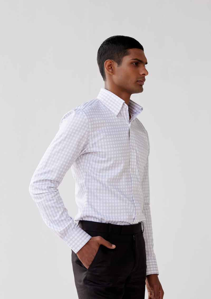 Moonlight Grey and White Gingham Checked Shirt