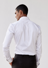 Pewter Grey and White Striped Twill Shirt